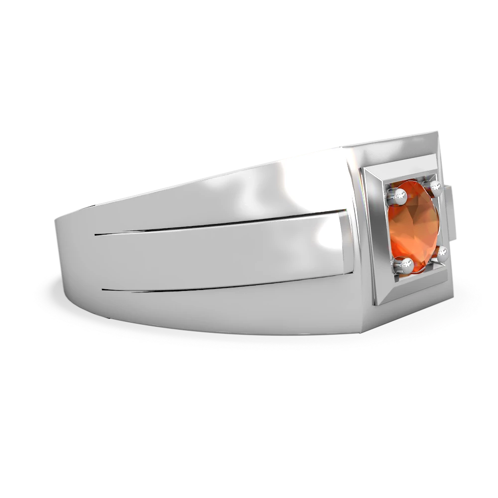 Fire Opal Men's Squared Circle 14K White Gold ring R0480