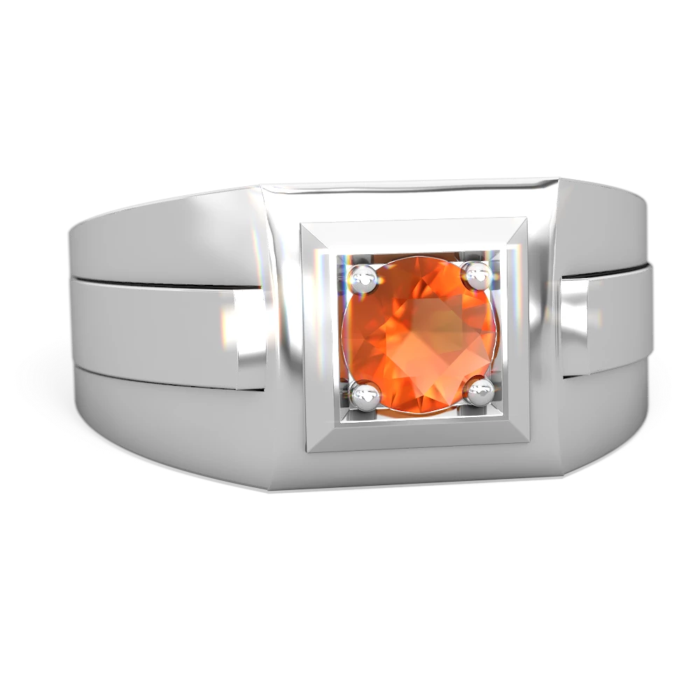 Fire Opal Men's Squared Circle 14K White Gold ring R0480