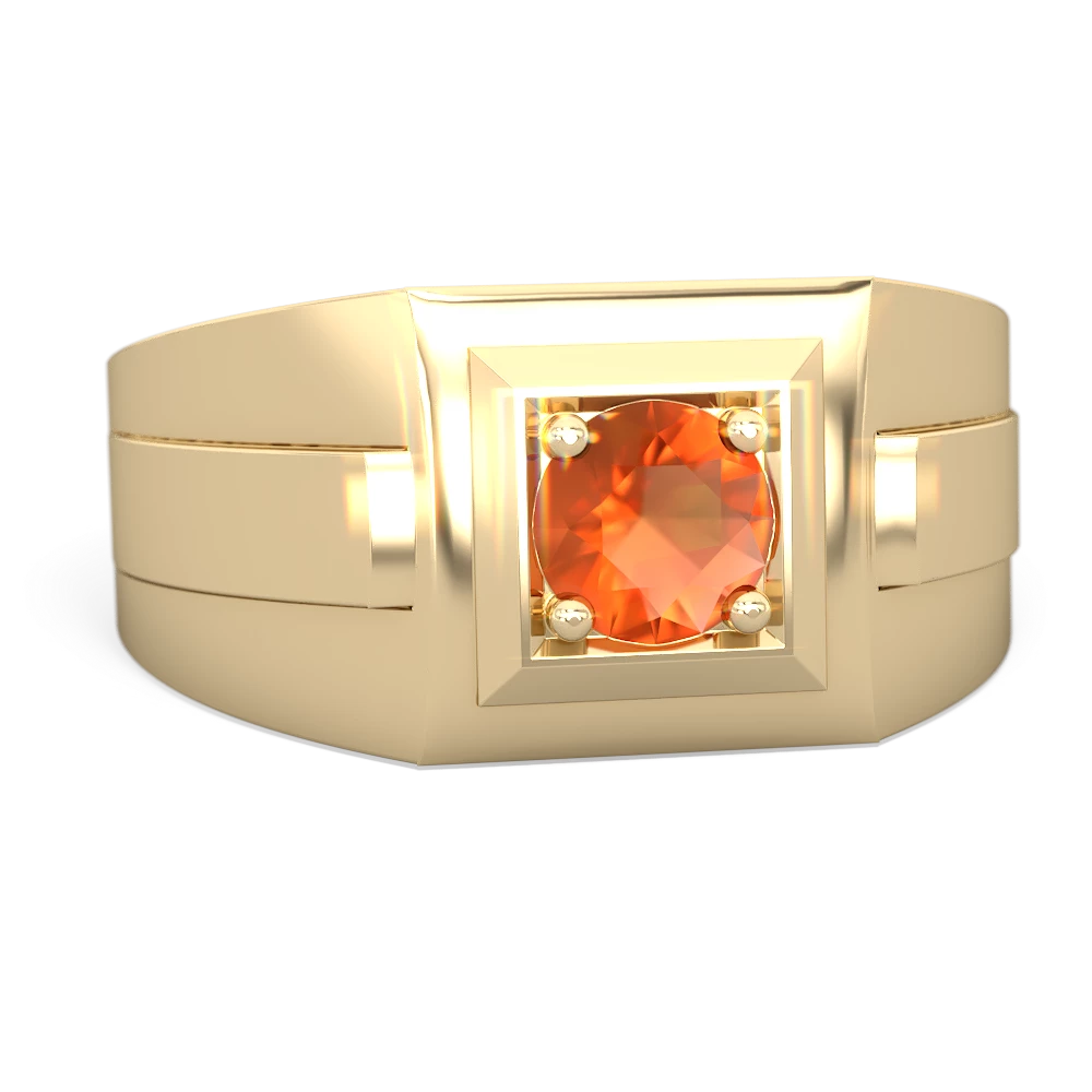 Fire Opal Men's Squared Circle 14K Yellow Gold ring R0480