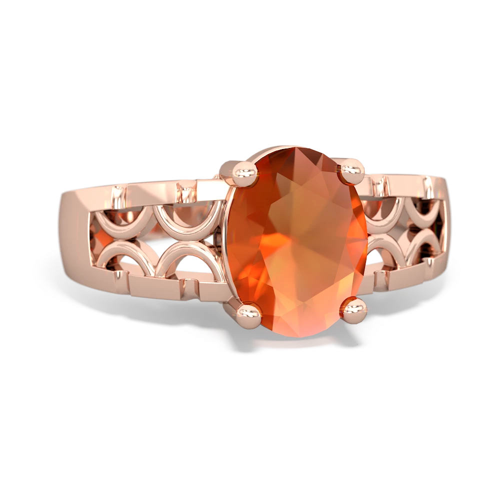 Fire Opal Art Deco Filigree 14K Rose Gold ring R2322