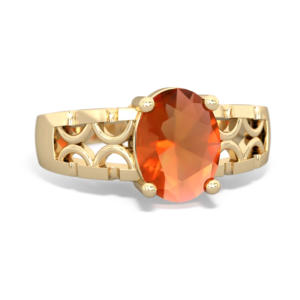 Fire Opal Art Deco Filigree 14K Yellow Gold ring R2322