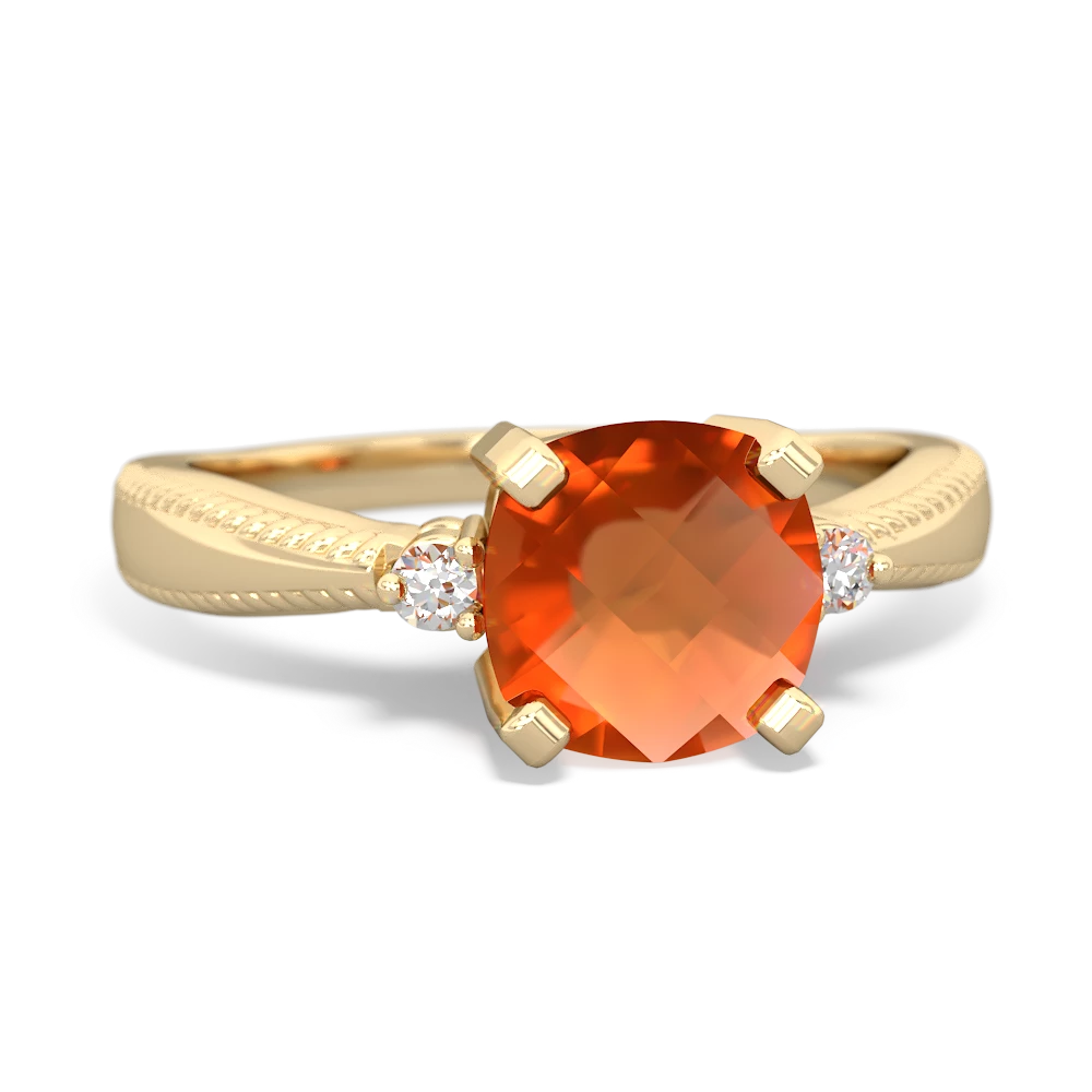 Fire Opal Cushion Rope 14K Yellow Gold ring R2484
