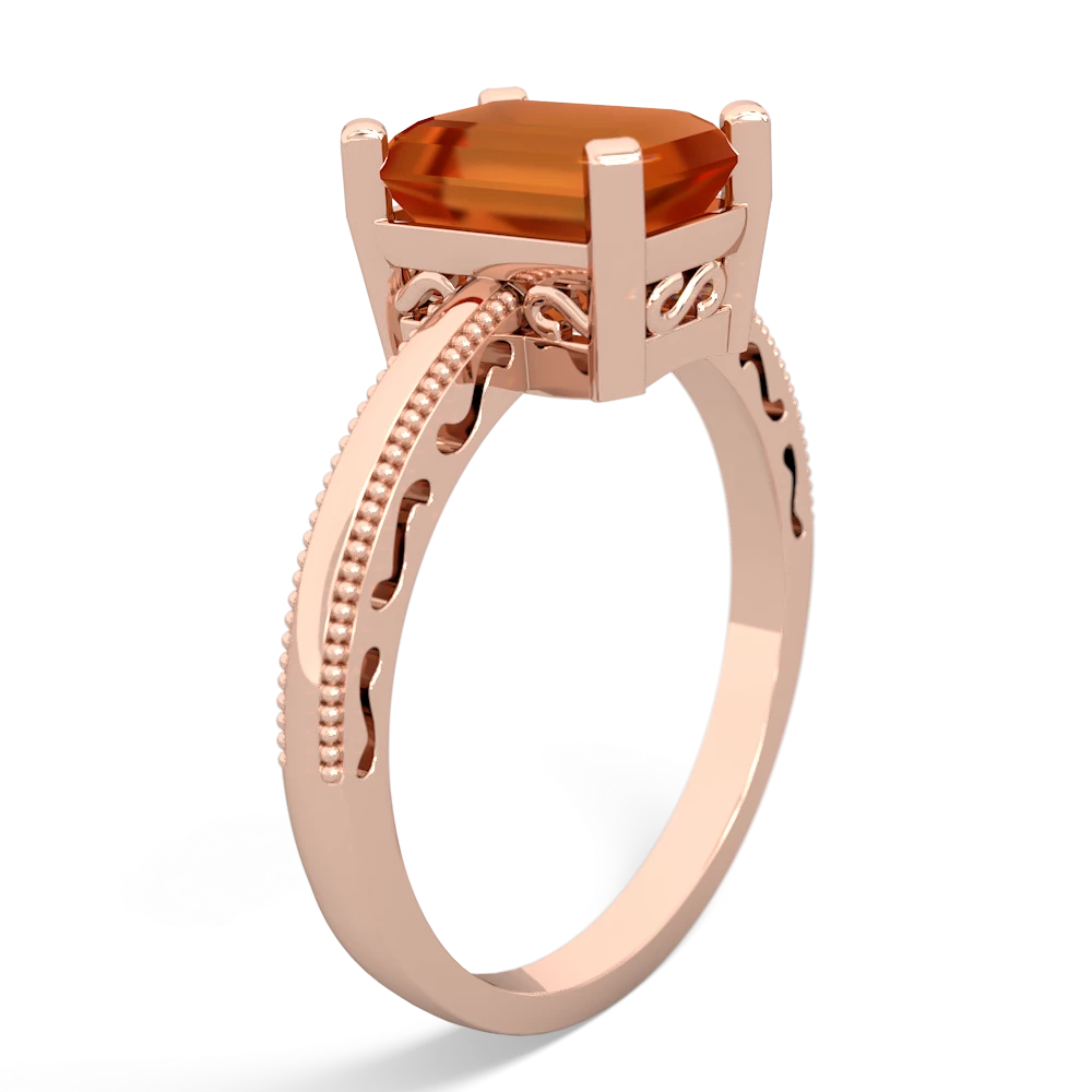 Fire Opal Milgrain Scroll 14K Rose Gold ring R2338