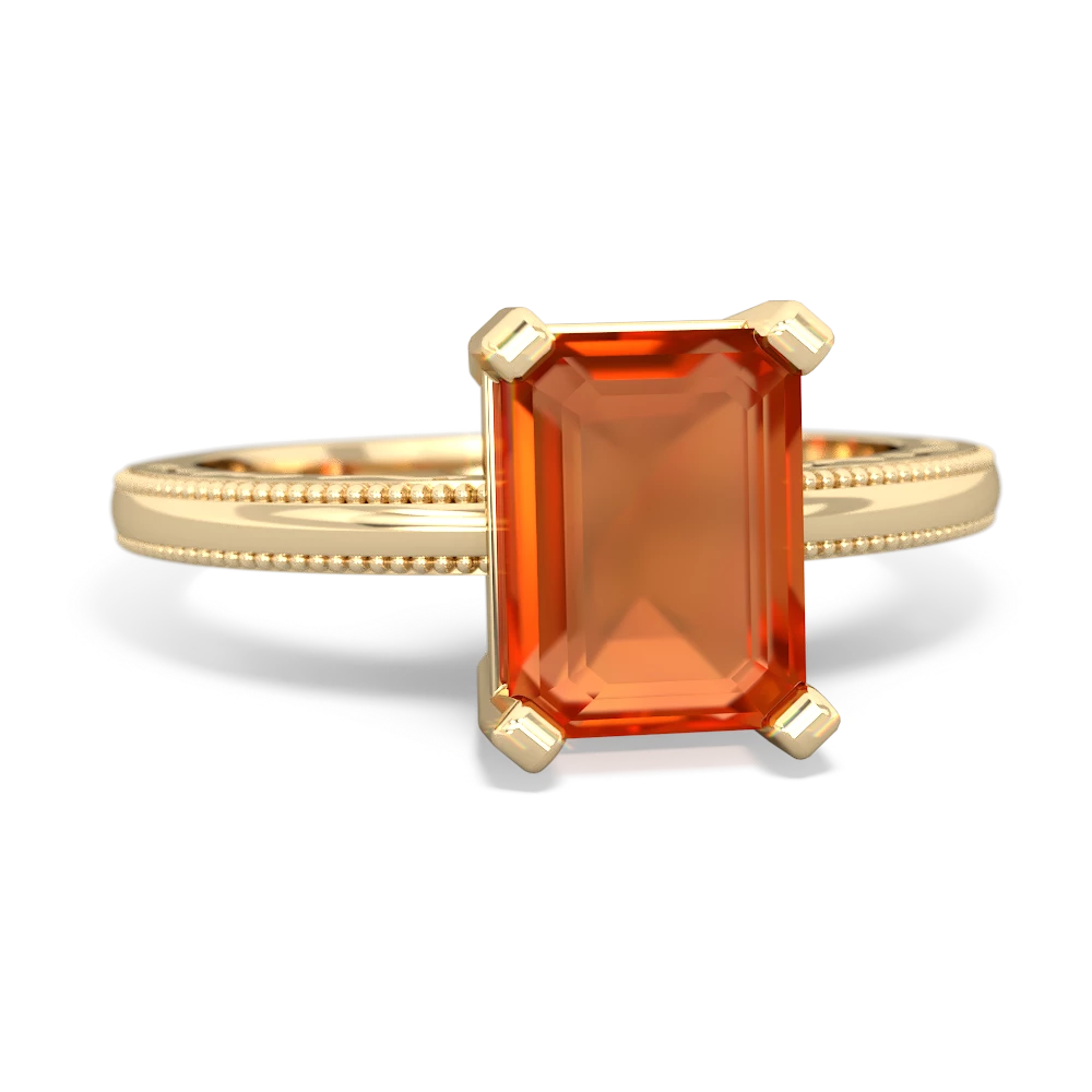 Fire Opal Milgrain Scroll 14K Yellow Gold ring R2338