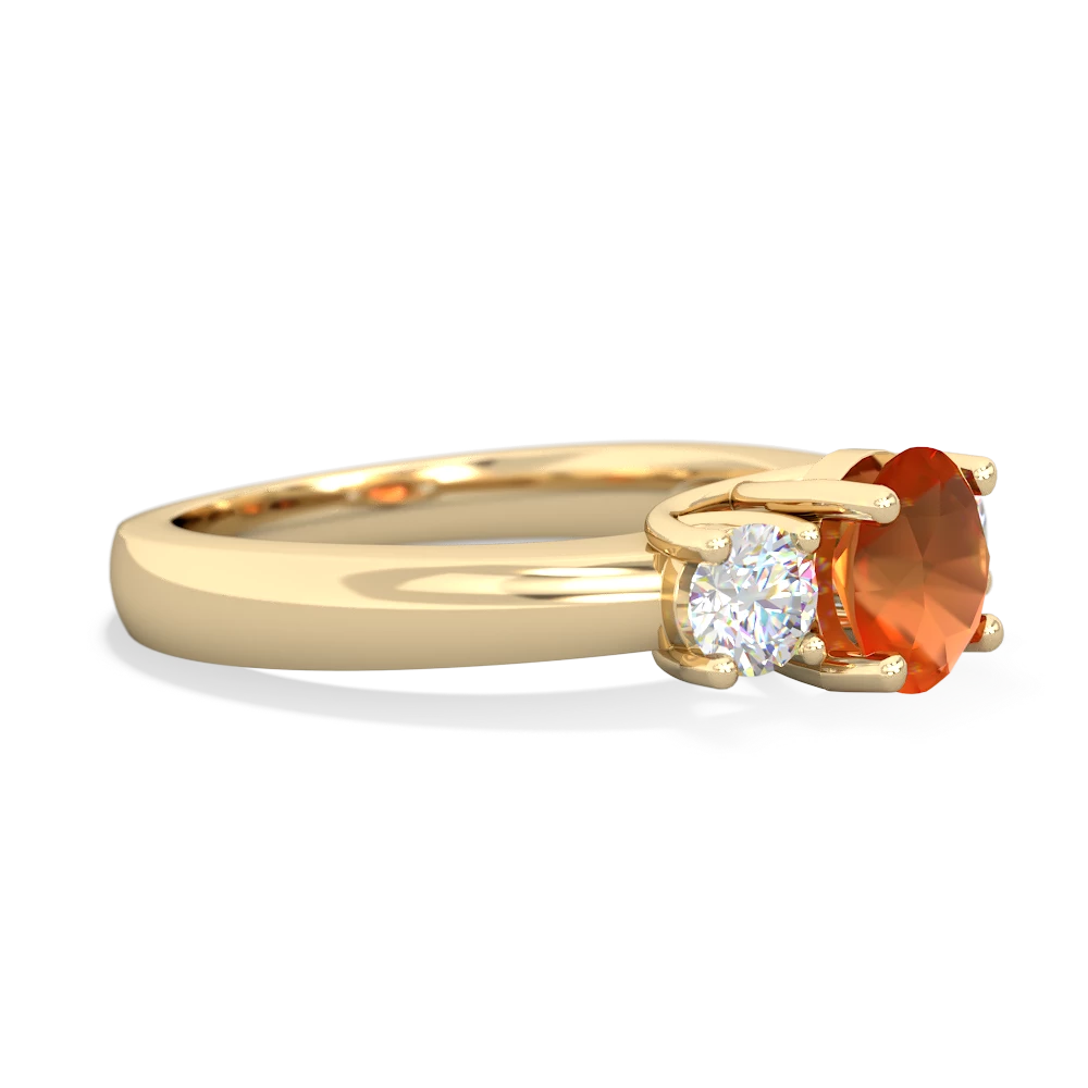 Fire Opal Diamond Three Stone Round Trellis 14K Yellow Gold ring R4018