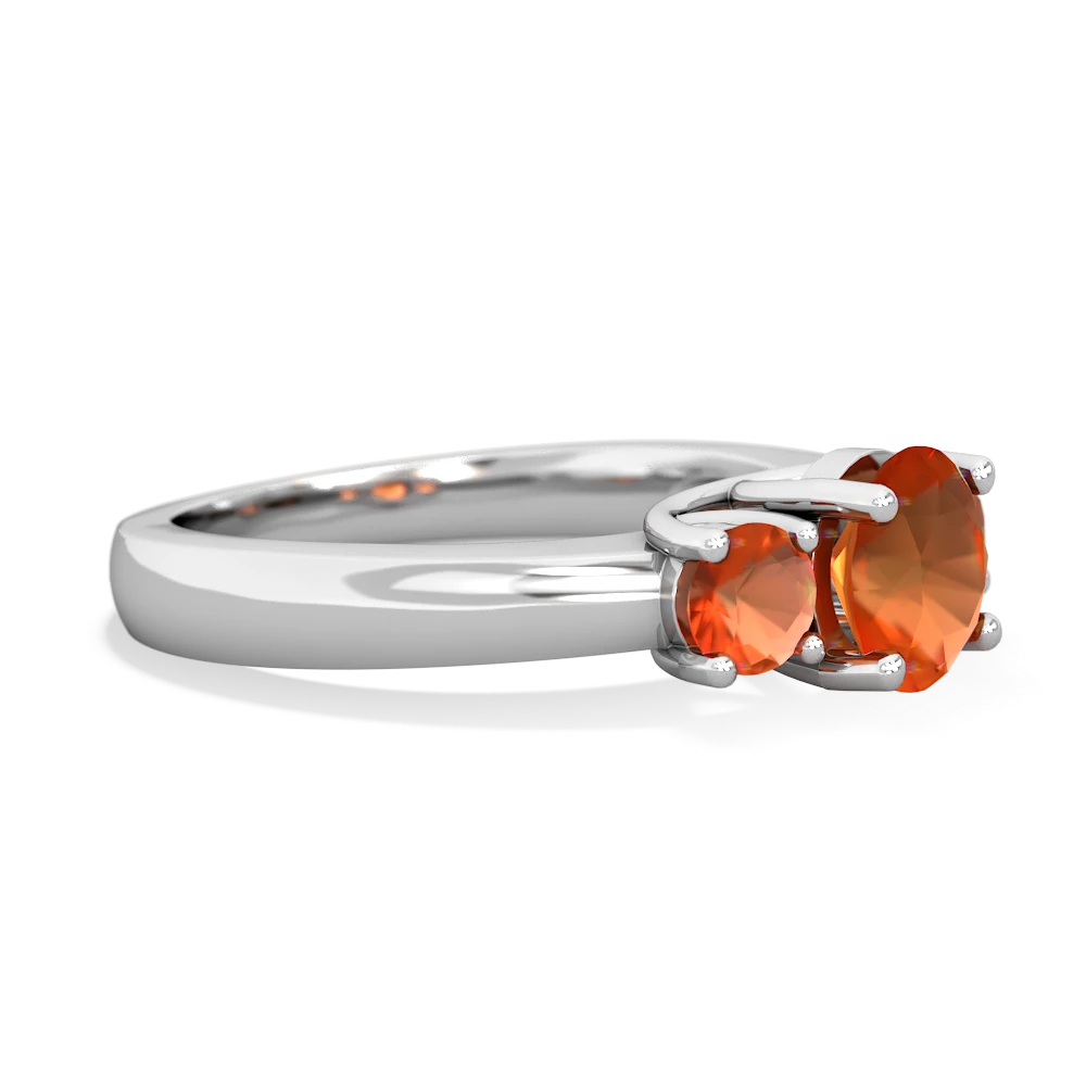 Fire Opal Three Stone Round Trellis 14K White Gold ring R4018