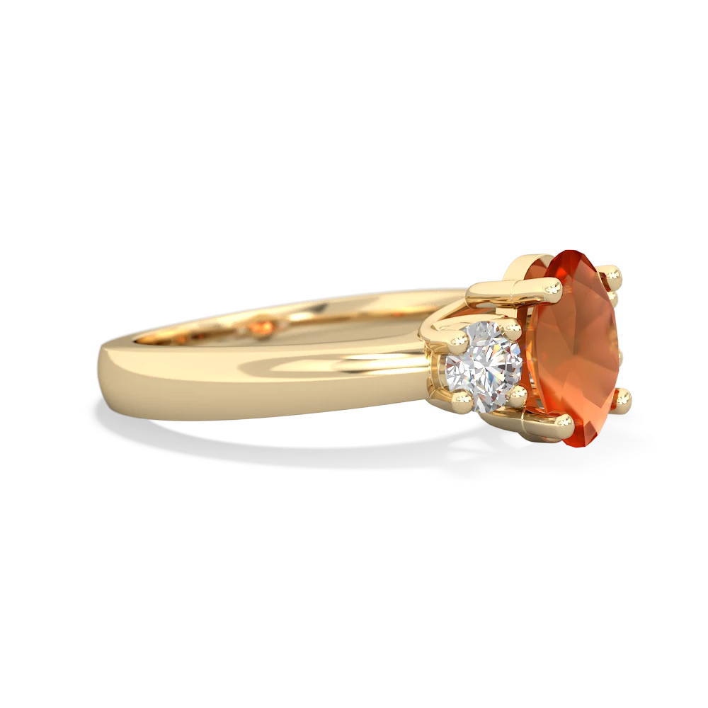 Fire Opal Three Stone Trellis 14K Yellow Gold ring R4024