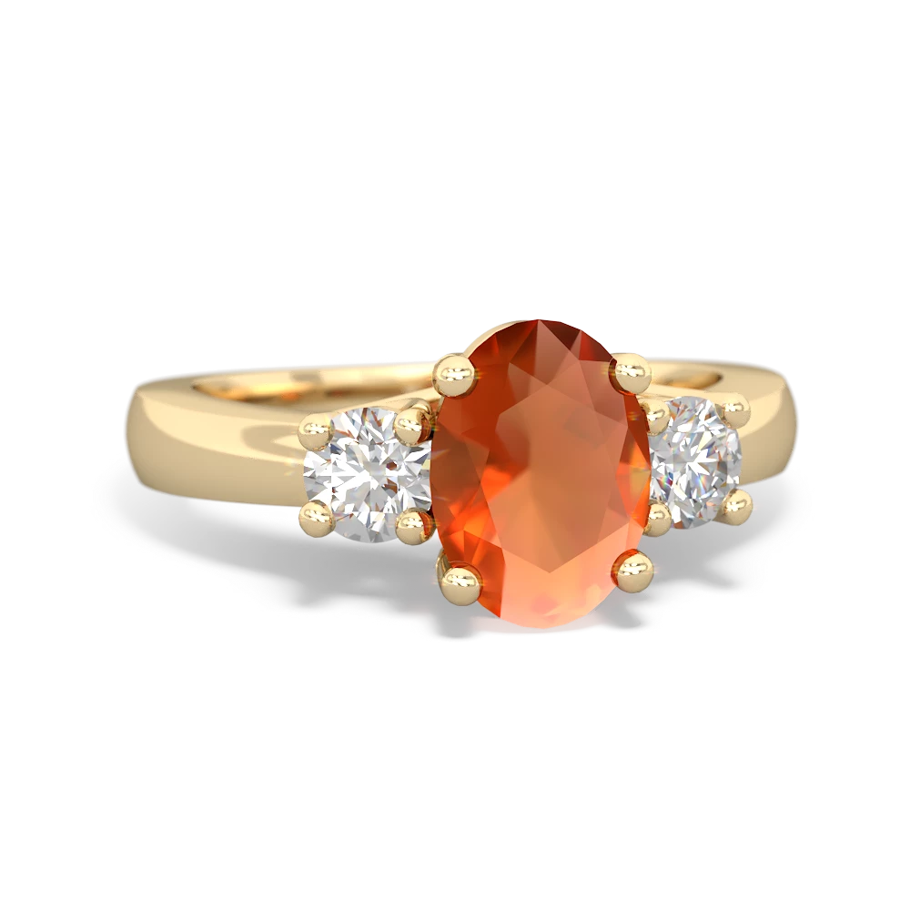 Fire Opal Three Stone Trellis 14K Yellow Gold ring R4024