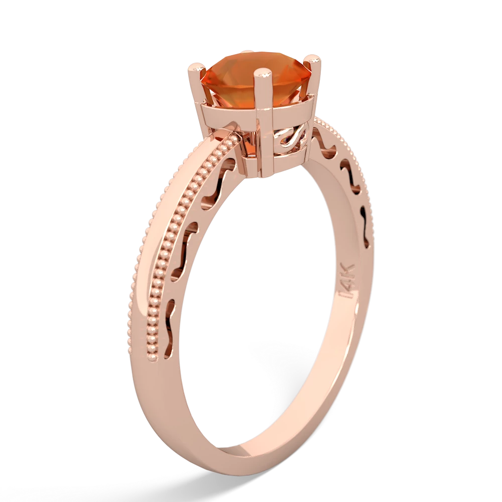 Fire Opal Milgrain Filigree 14K Rose Gold ring R5090