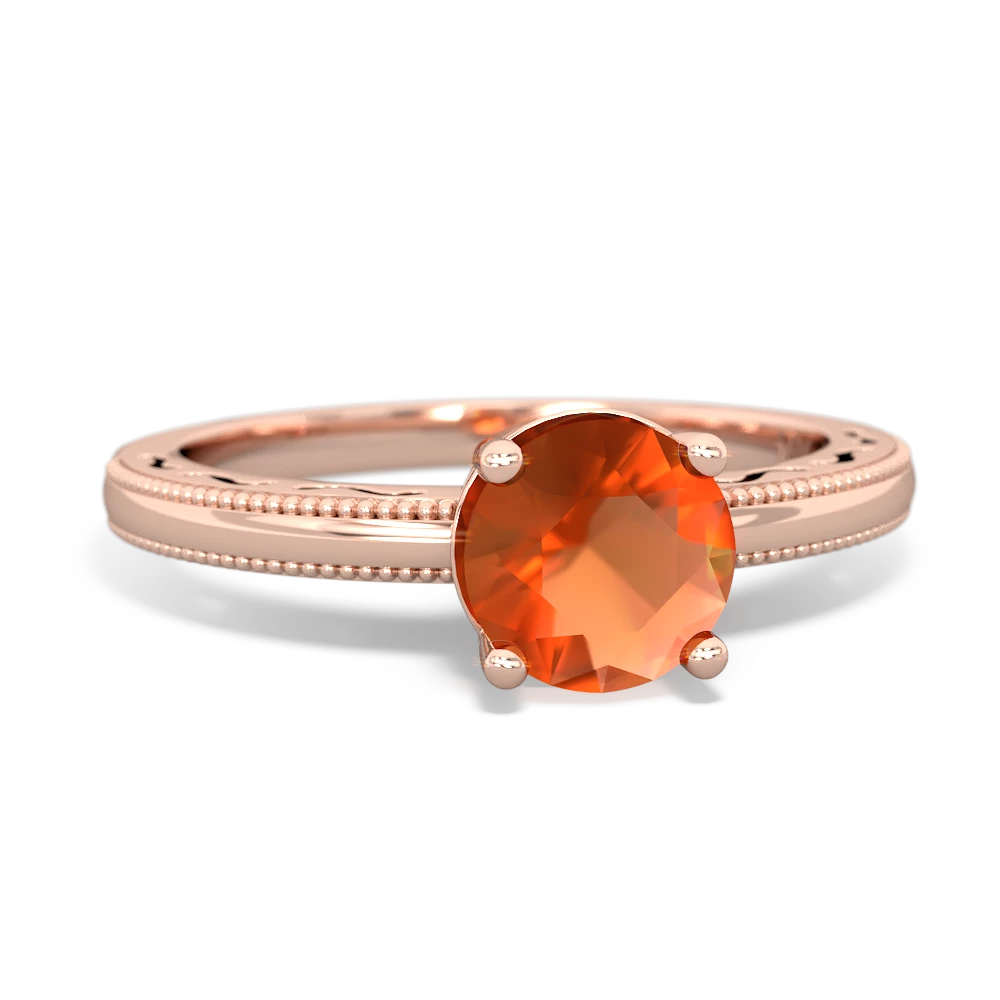 Fire Opal Milgrain Filigree 14K Rose Gold ring R5090