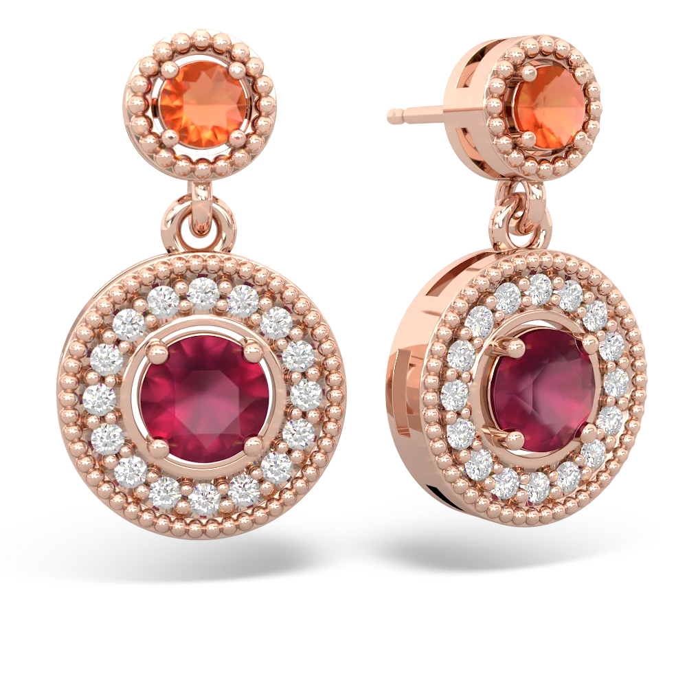 Fire Opal Halo Dangle 14K Rose Gold earrings E5319