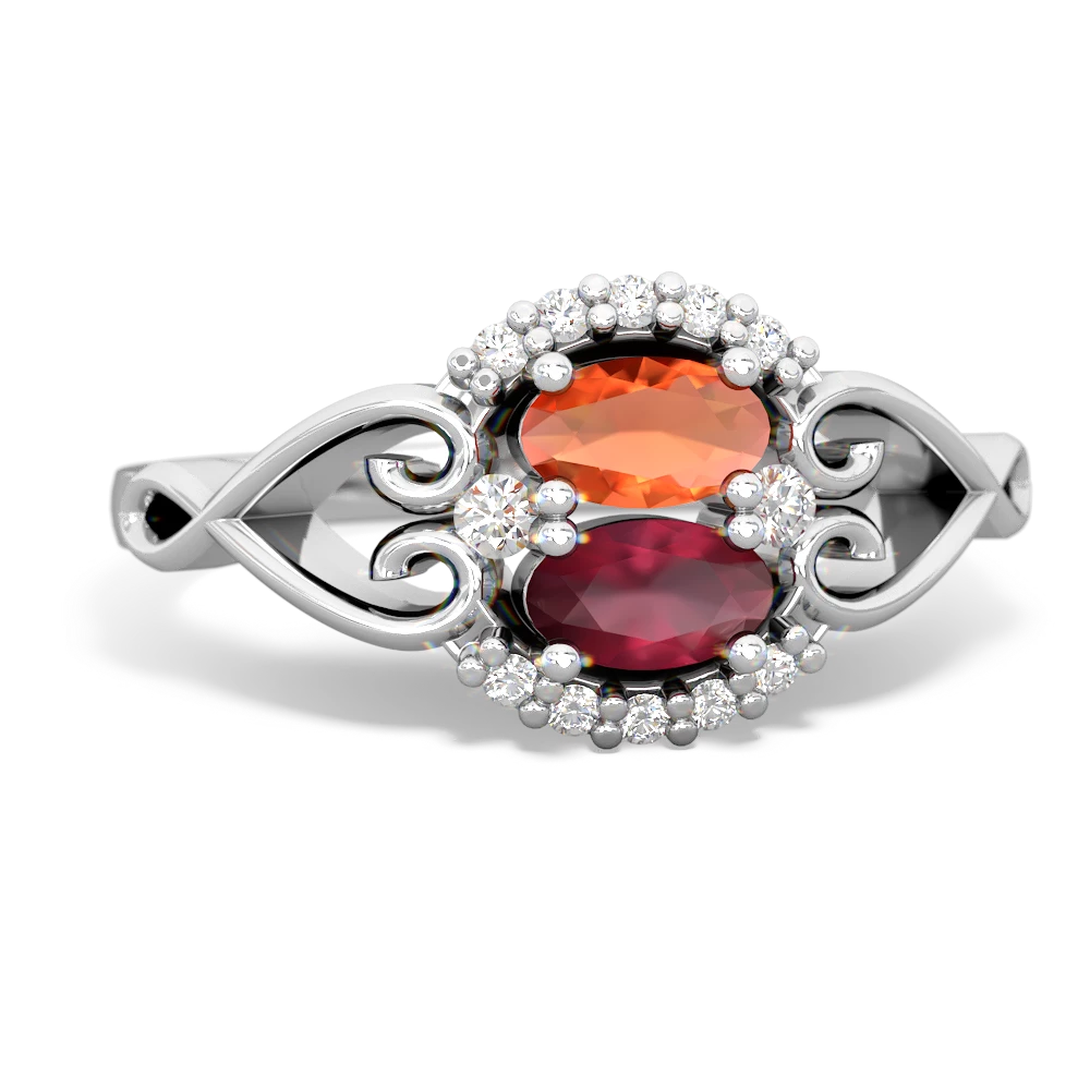 Fire Opal Love Nest 14K White Gold ring R5860