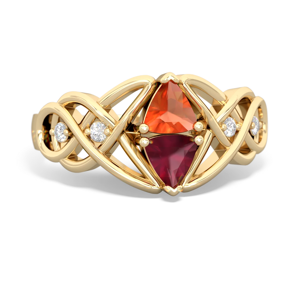 Fire Opal Keepsake Celtic Knot 14K Yellow Gold ring R5300