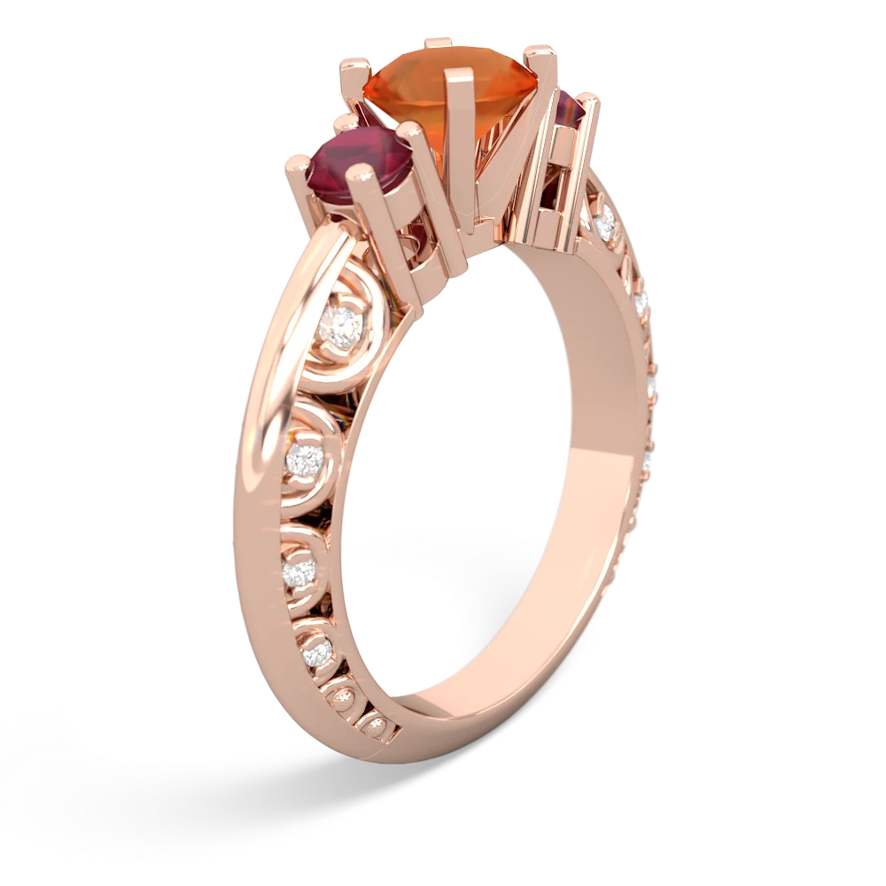 Fire Opal Art Deco Eternal Embrace Engagement 14K Rose Gold ring C2003