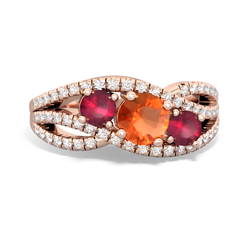 Fire Opal Three Stone Aurora 14K Rose Gold ring R3080