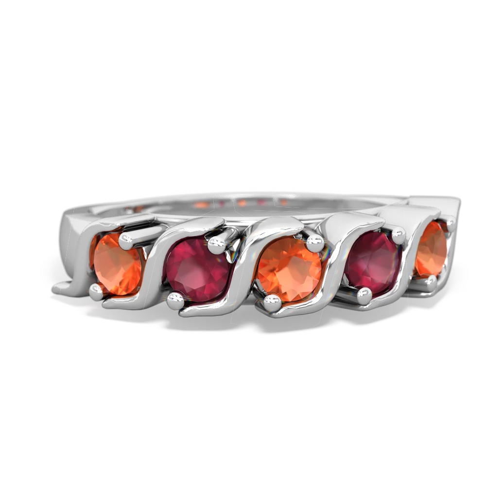 Fire Opal Anniversary Band 14K White Gold ring R2089