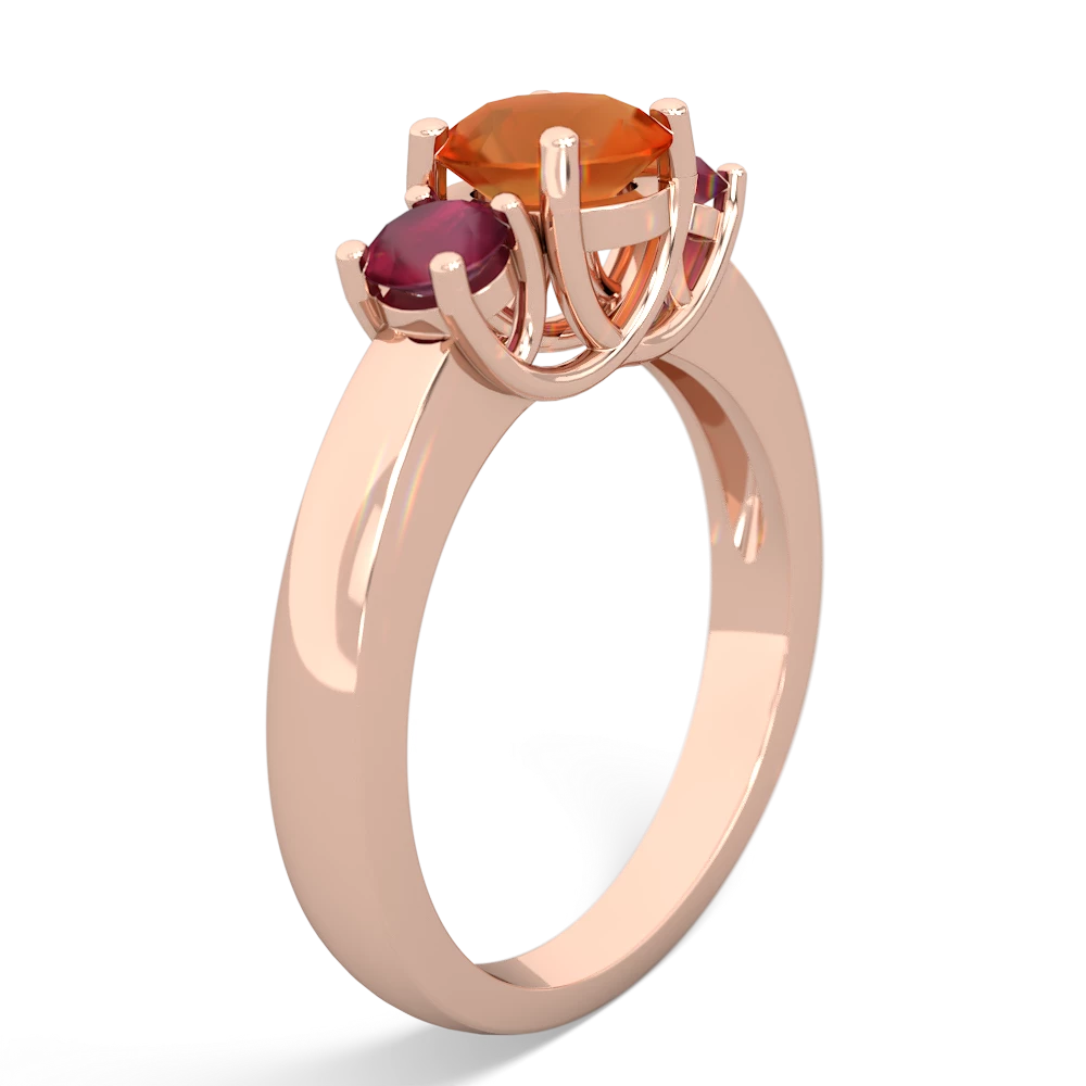 Fire Opal Three Stone Round Trellis 14K Rose Gold ring R4018