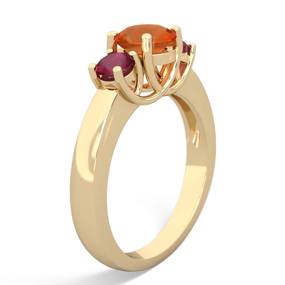 Fire Opal Three Stone Round Trellis 14K Yellow Gold ring R4018