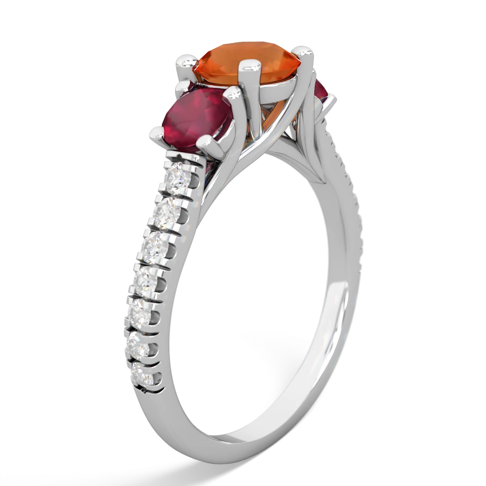 Fire Opal Pave Trellis 14K White Gold ring R5500