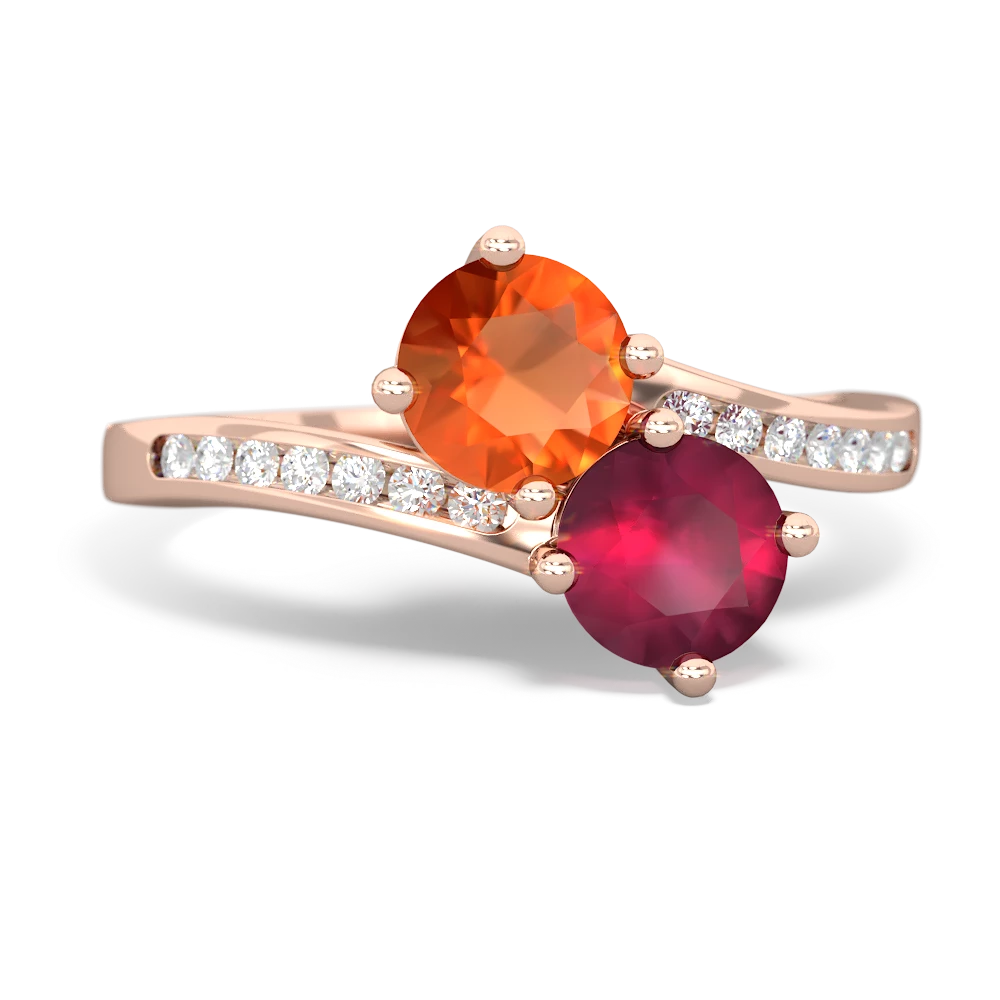 Fire Opal Channel Set Two Stone 14K Rose Gold ring R5303