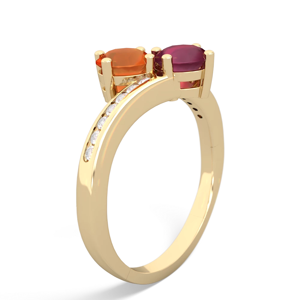 Fire Opal Channel Set Two Stone 14K Yellow Gold ring R5303