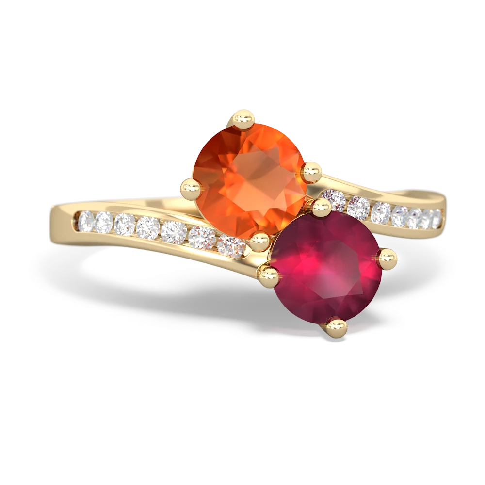 Fire Opal Channel Set Two Stone 14K Yellow Gold ring R5303