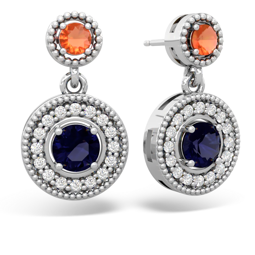 Fire Opal Halo Dangle 14K White Gold earrings E5319