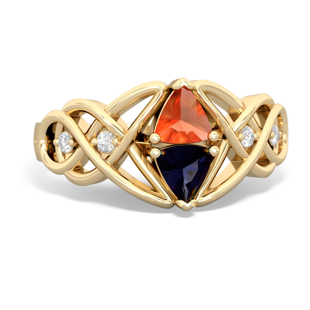 Fire Opal Keepsake Celtic Knot 14K Yellow Gold ring R5300