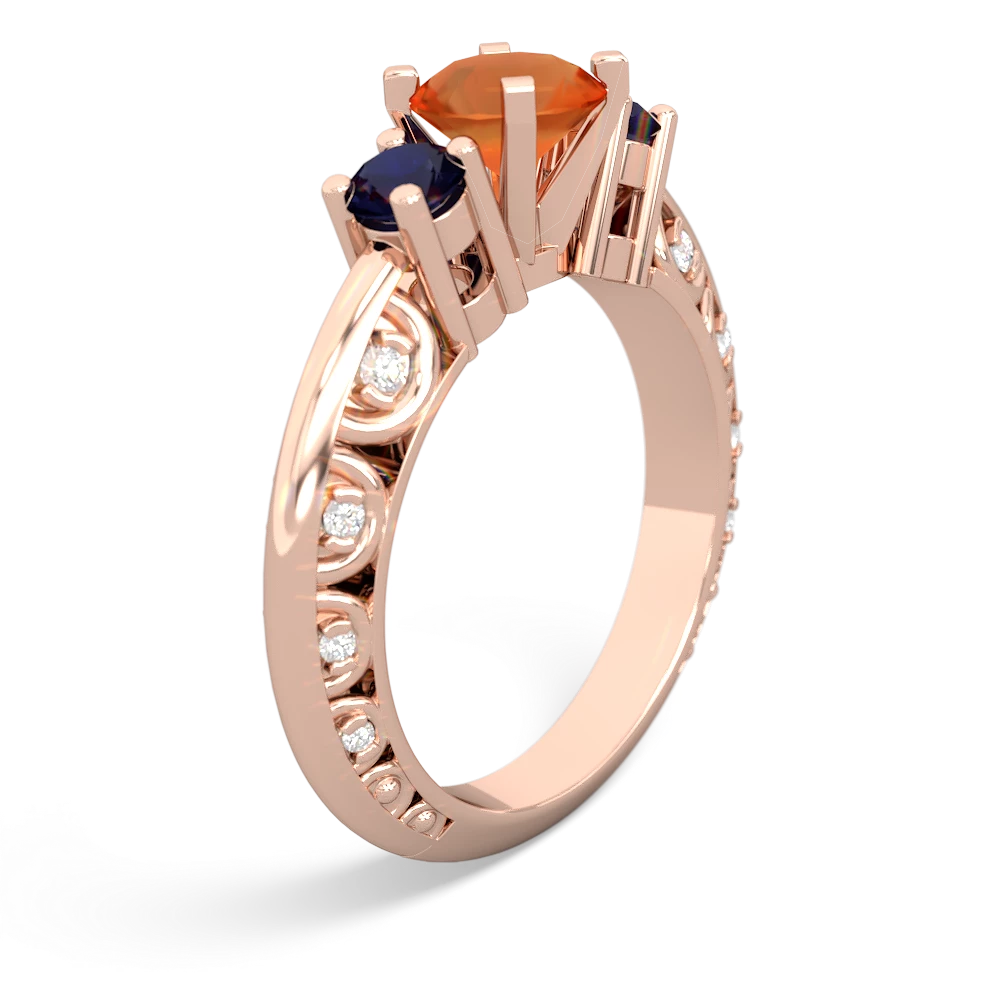 Fire Opal Art Deco Eternal Embrace Engagement 14K Rose Gold ring C2003