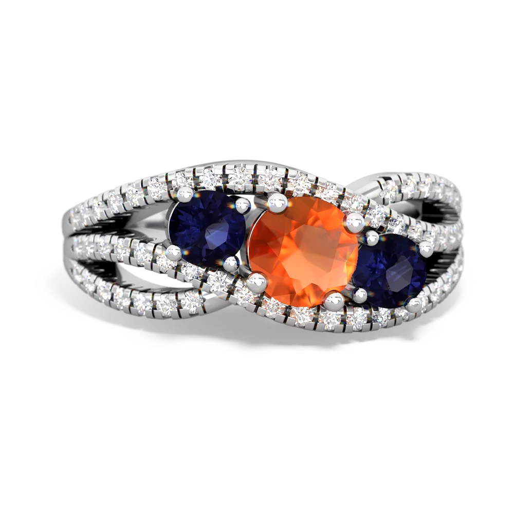 Fire Opal Three Stone Aurora 14K White Gold ring R3080