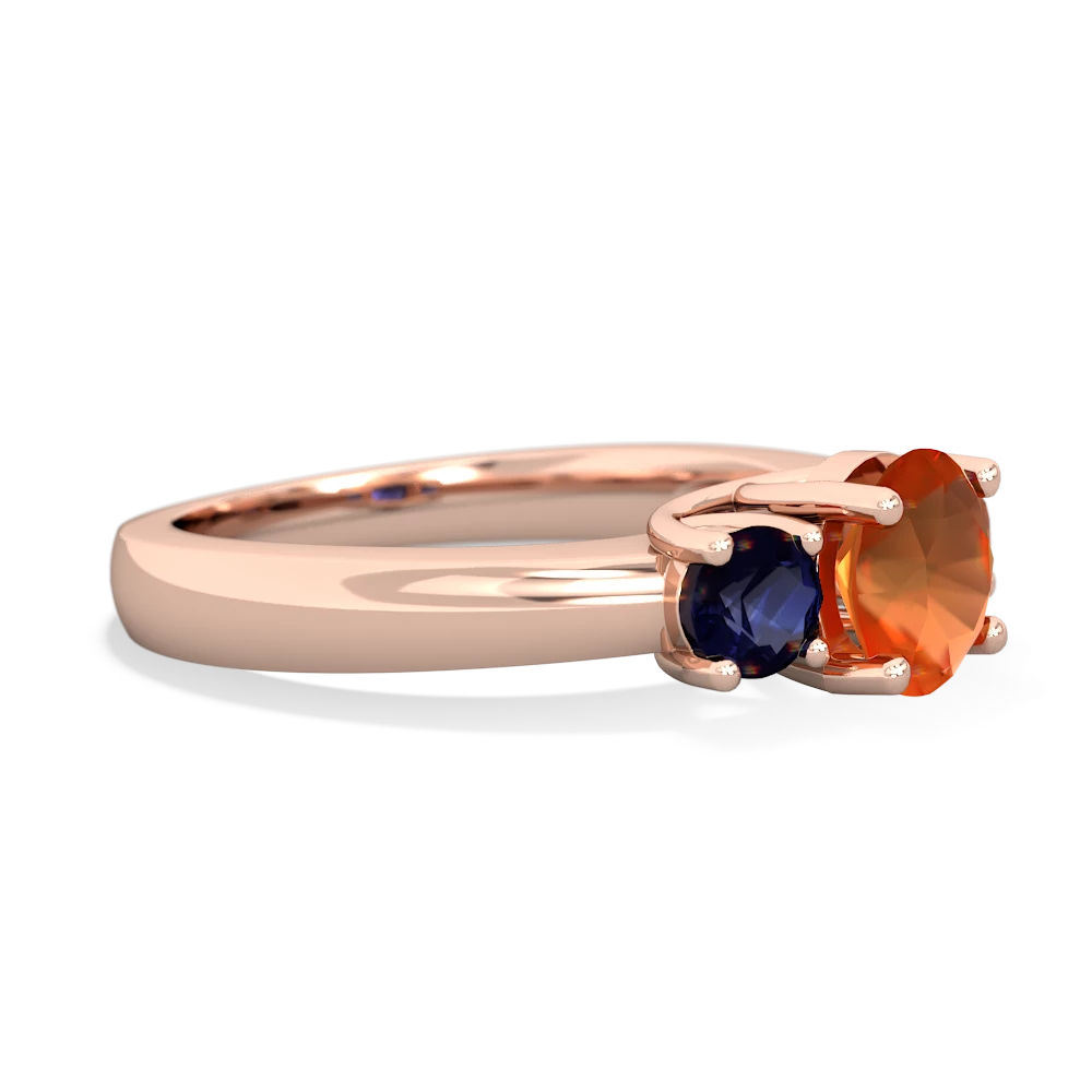 Fire Opal Three Stone Round Trellis 14K Rose Gold ring R4018