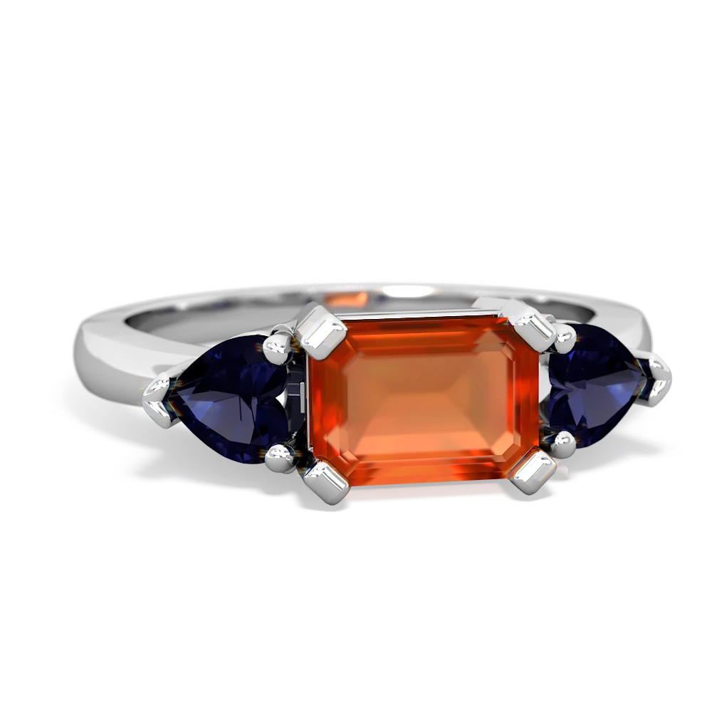 Fire Opal Three Stone 14K White Gold ring R5235