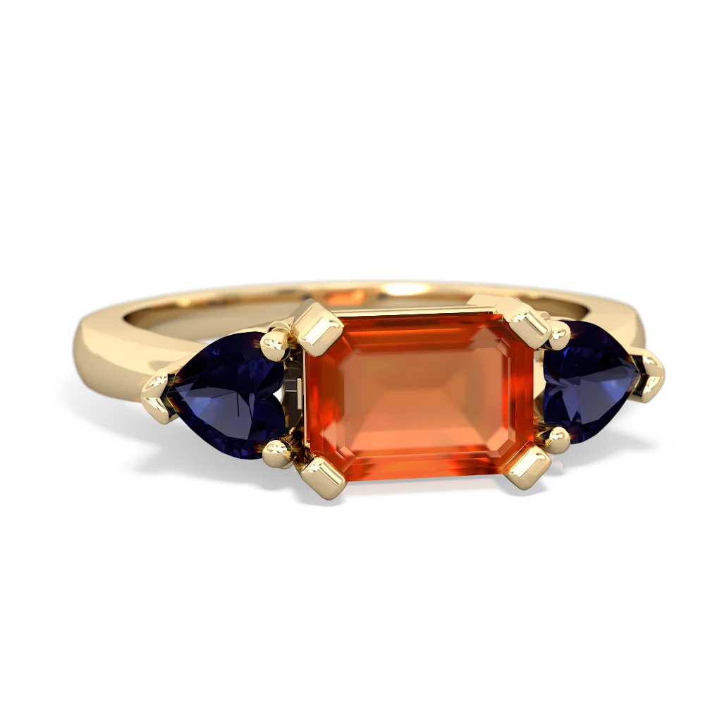 Fire Opal Three Stone 14K Yellow Gold ring R5235