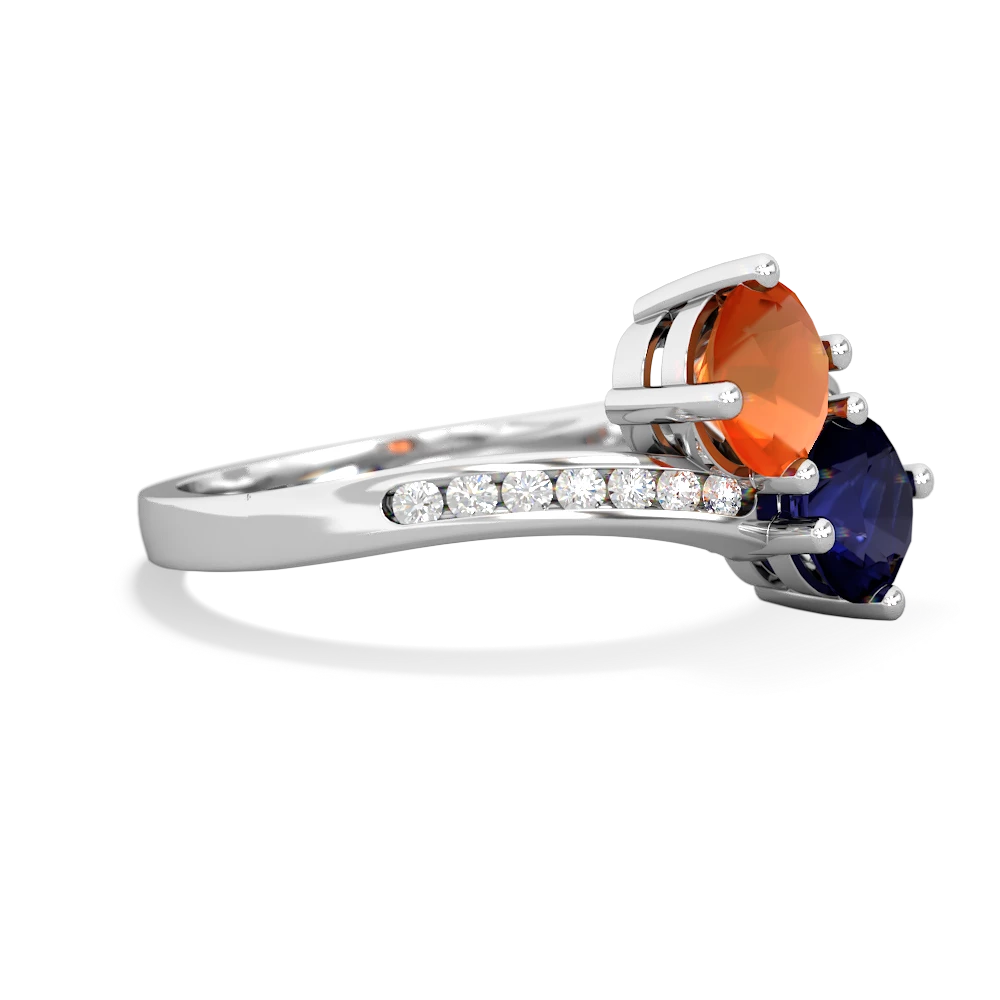 Fire Opal Channel Set Two Stone 14K White Gold ring R5303