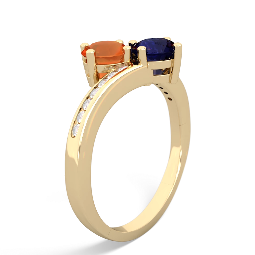 Fire Opal Channel Set Two Stone 14K Yellow Gold ring R5303