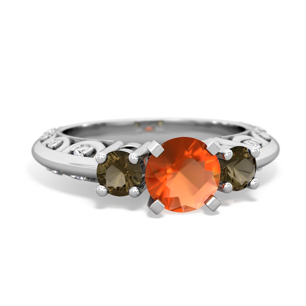 Fire Opal Art Deco Eternal Embrace Engagement 14K White Gold ring C2003