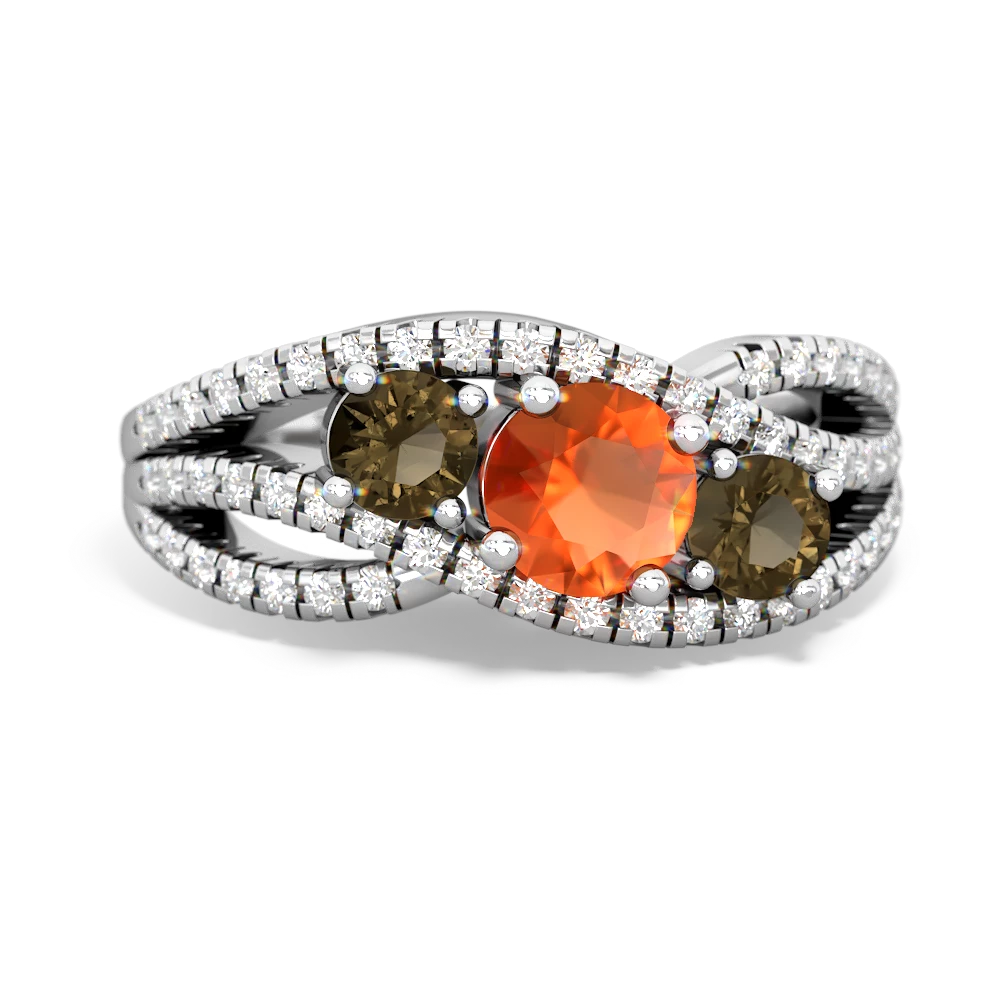 Fire Opal Three Stone Aurora 14K White Gold ring R3080