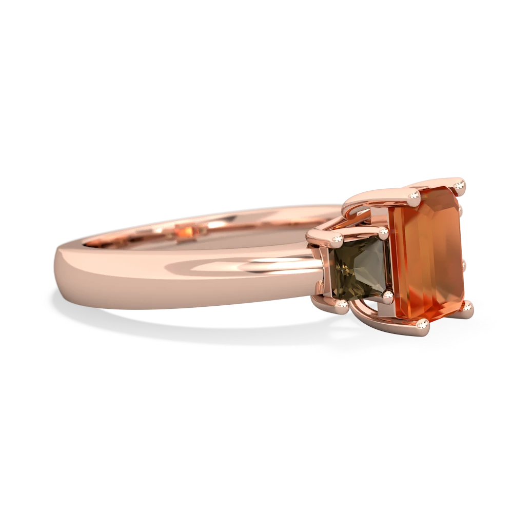 Fire Opal Three Stone Emerald-Cut Trellis 14K Rose Gold ring R4021