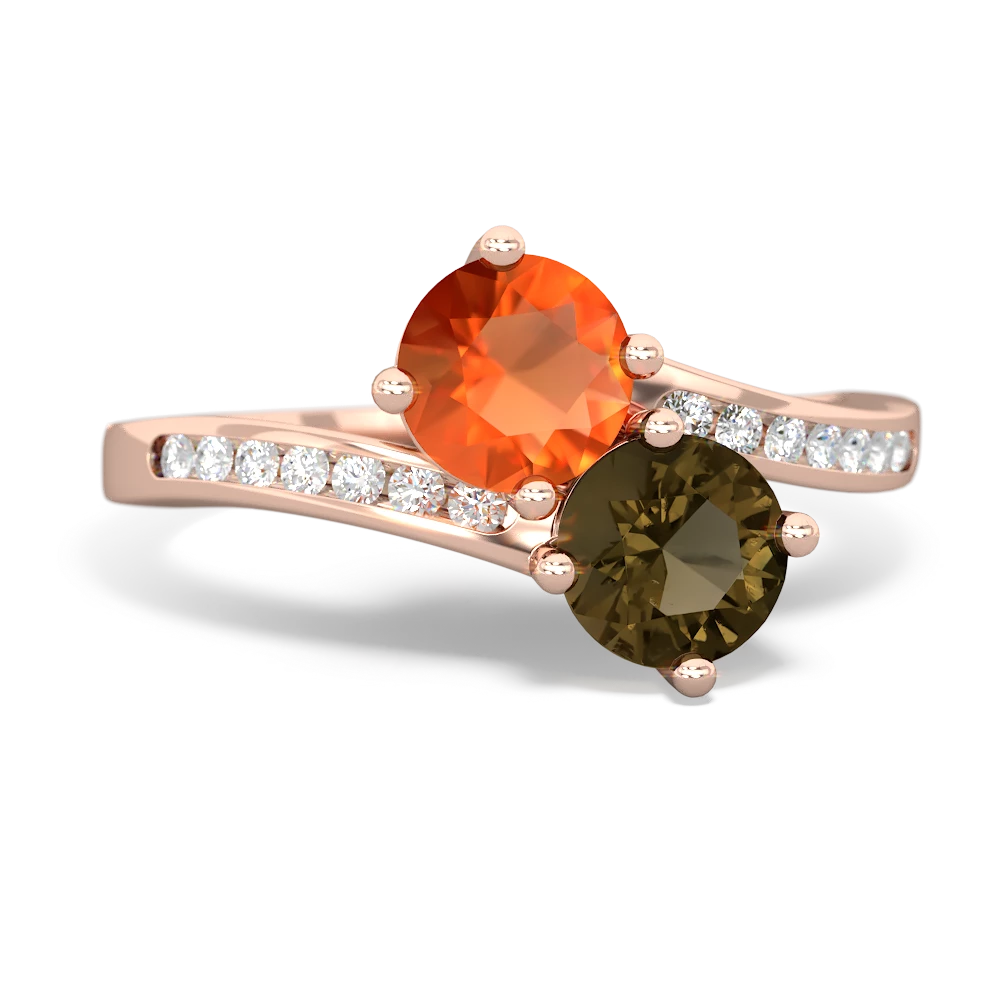 Fire Opal Channel Set Two Stone 14K Rose Gold ring R5303