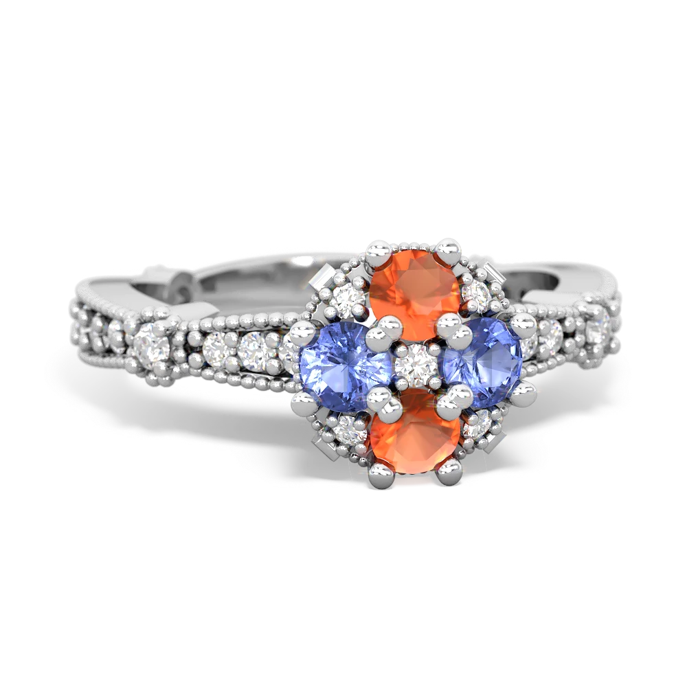 Fire Opal Sparkling Tiara Cluster 14K White Gold ring R26293RD