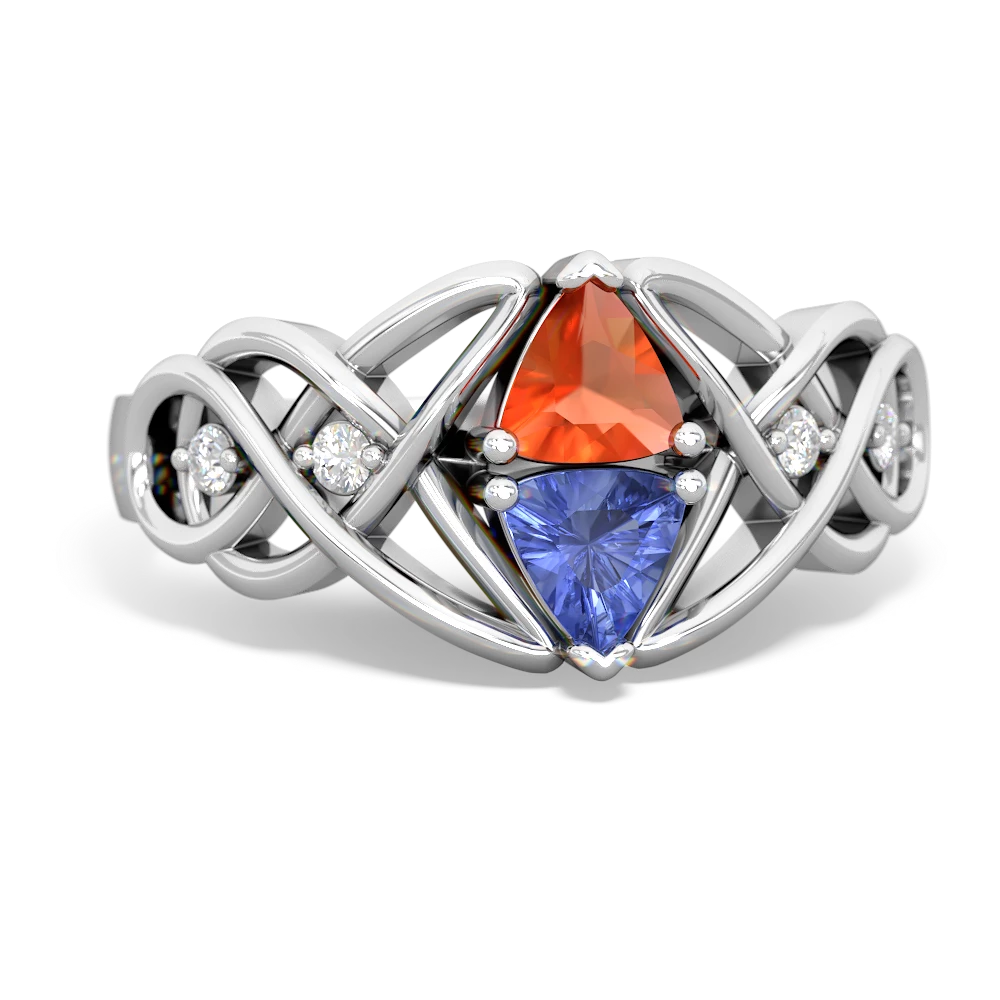 Fire Opal Keepsake Celtic Knot 14K White Gold ring R5300