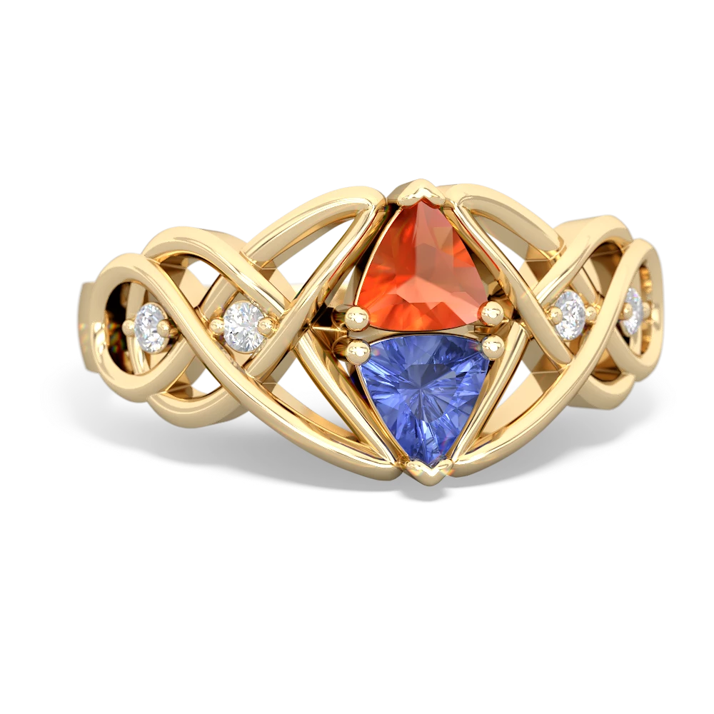 Fire Opal Keepsake Celtic Knot 14K Yellow Gold ring R5300