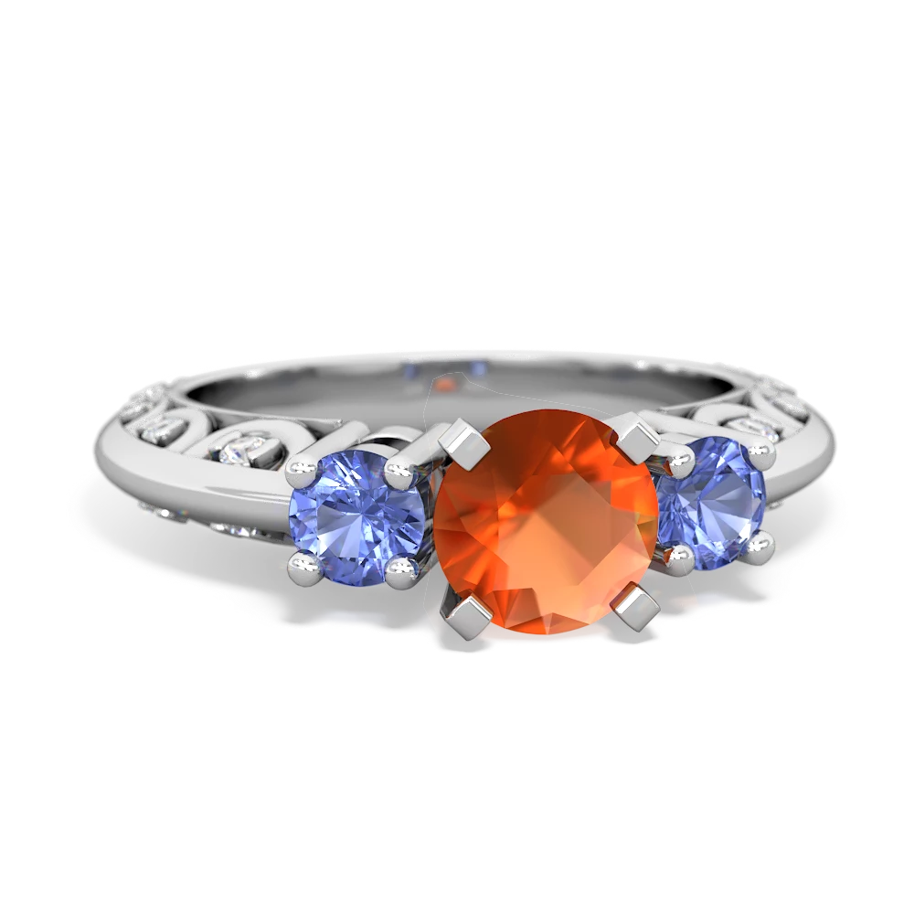 Fire Opal Art Deco Eternal Embrace Engagement 14K White Gold ring C2003