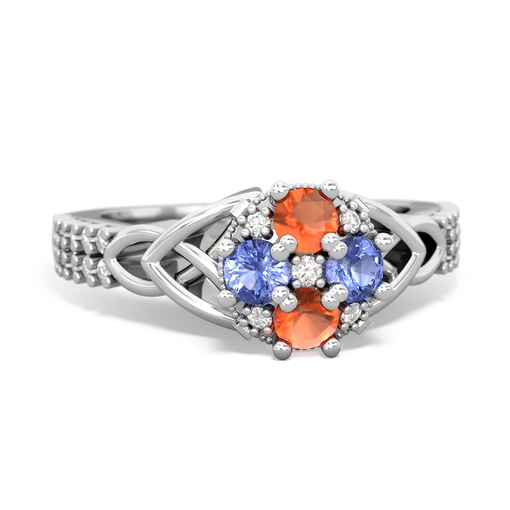 Fire Opal Celtic Knot Cluster Engagement 14K White Gold ring R26443RD