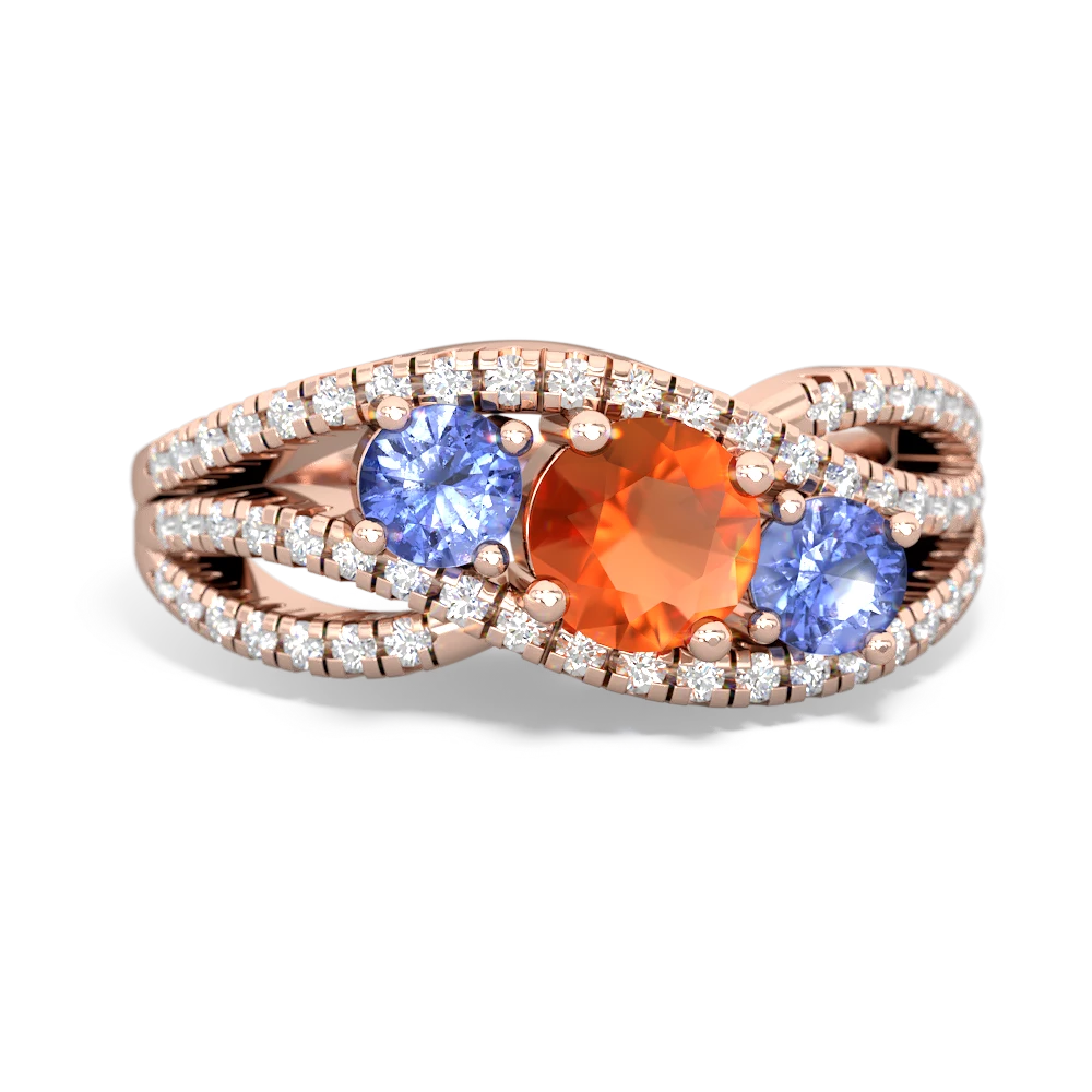 Fire Opal Three Stone Aurora 14K Rose Gold ring R3080