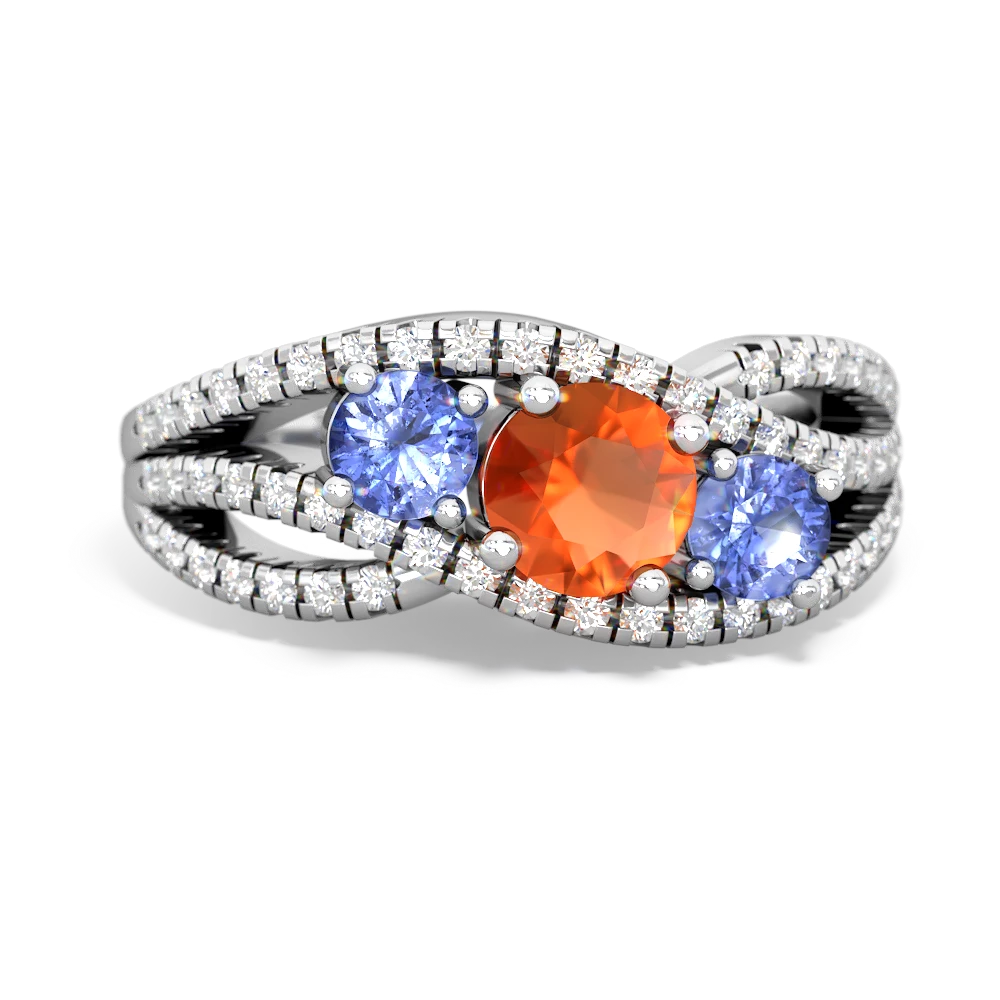 Fire Opal Three Stone Aurora 14K White Gold ring R3080