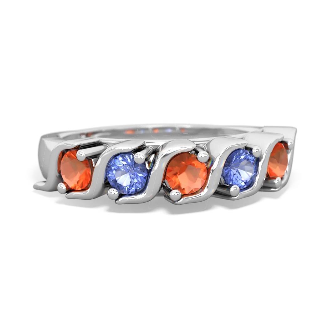 Fire Opal Anniversary Band 14K White Gold ring R2089