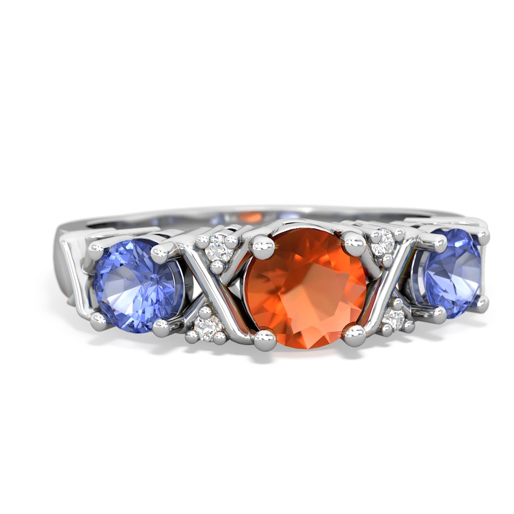 Fire Opal Hugs And Kisses 14K White Gold ring R5016