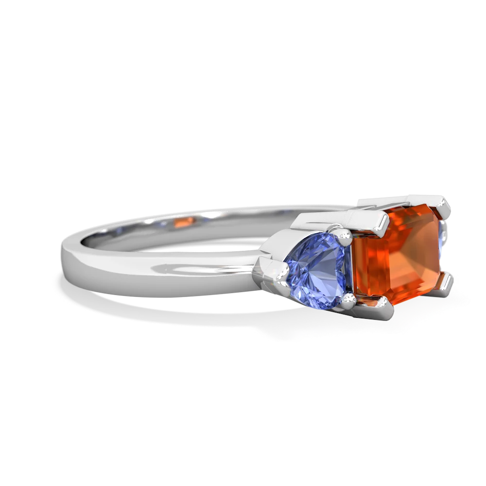 Fire Opal Three Stone 14K White Gold ring R5235