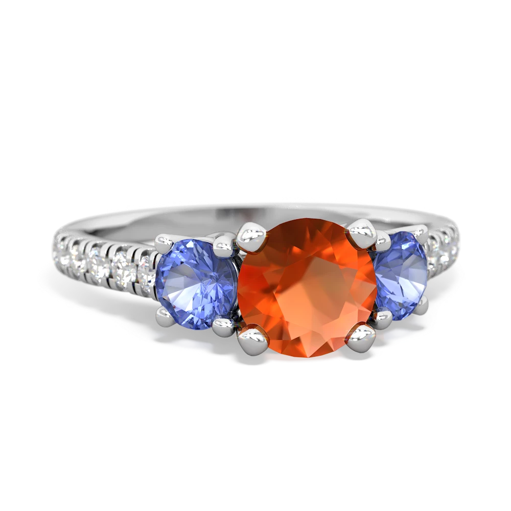 Fire Opal Pave Trellis 14K White Gold ring R5500
